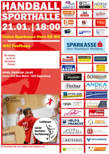 Spieleankünder  ML1 Union Sparkasse Horn SG W4 – WAT Fünfhaus am 21.01.2023 ab 18:00 Uhr in der Sporthalle Horn